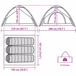 vidaXL Camping Tent Dome 2-Person Tent White Blackout Fabric Quick Release - green, 3-person