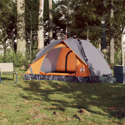 vidaXL Camping Tent Dome 3-Person Dome Tent Grey and Orange Quick Release