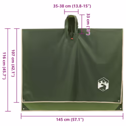 vidaXL Rain Poncho with Hood 2-in-1 Design Waterproof Raincoat Jacket Green