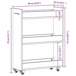 vidaXL Cabinet with Wheels Storage Cart Side Cabinet White Engineered Wood - Additional view 9