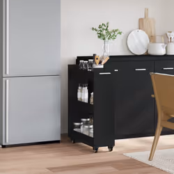 vidaXL Cabinet with Wheels Storage Cart Hallway Side Table Engineered Wood - black