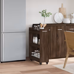 vidaXL Cabinet with Wheels Storage Cart Hallway Side Table Engineered Wood - brown oak