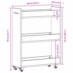 vidaXL Cabinet with Wheels Storage Cart Hallway Side Table Engineered Wood - brown oak