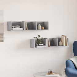 vidaXL Wall Cabinets Wall Storage Cabinet Hanging Cupboard Engineered Wood - concrete grey, 75 x 18 x16,5 cm/ 2 pcs - Additional view 2