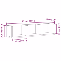 vidaXL Wall Cabinets Wall Storage Cabinet Hanging Cupboard Engineered Wood - grey sonoma, 75 x 18 x16,5 cm/ 1 pcs - Additional view 9
