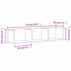 vidaXL Wall Cabinets Wall Storage Cabinet Hanging Cupboard Engineered Wood - grey sonoma, 75 x 18 x16,5 cm/ 2 pcs - Additional view 10