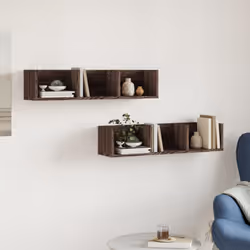vidaXL Wall Cabinets Wall Storage Cabinet Hanging Cupboard Engineered Wood - brown oak, 75 x 18 x16,5 cm/ 2 pcs - Additional view 2