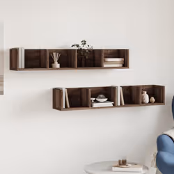 vidaXL Wall Cabinets Wall Storage Cabinet Hanging Cupboard Engineered Wood - brown oak, 99 x 18 x16,5 cm/ 2 pcs - Additional view 2