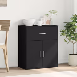 vidaXL Sideboard Storage Cupboard Side Cabinet Highboard Black Engineered Wood - black