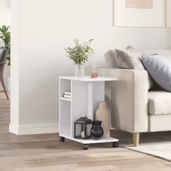 vidaXL Side Table with Wheels Hallway End Table Coffee Table Engineered Wood - White