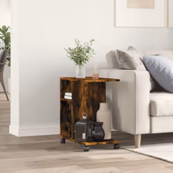 vidaXL Side Table with Wheels Hallway End Table Coffee Table Engineered Wood - Smoked oak