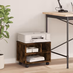 vidaXL Printer Stand with Wheels Printer Table Office Desk Organiser Black - Smoked oak