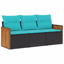 vidaXL 3 Piece Patio Sofa Set with Cushions Black Poly Rattan - Additional view 2