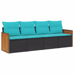 vidaXL 4 Piece Patio Sofa Set with Cushions Black Poly Rattan - Additional view 2