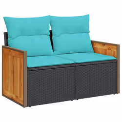 vidaXL 4 Piece Patio Sofa Set with Cushions Black Poly Rattan - Additional view 2