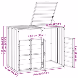 vidaXL Wheelie Bin Storage for Double Bins Garden Trash Cover Brown Steel