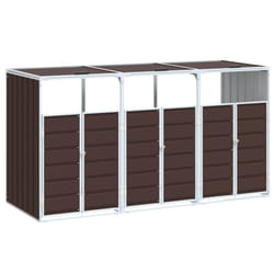 vidaXL Wheelie Bin Storage for Triple Bins Garden Trash Cover Brown Steel