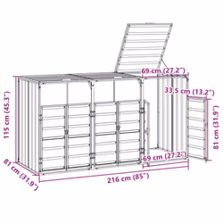 vidaXL Wheelie Bin Storage for Triple Bins Garden Trash Cover Brown Steel - Additional view 3