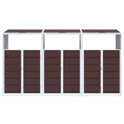 vidaXL Wheelie Bin Storage for Triple Bins Garden Trash Cover Brown Steel - Additional view 4