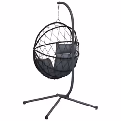vidaXL Hanging Egg Chair with Stand Hammock Chair Anthracite Rattan and Steel - Additional view 5
