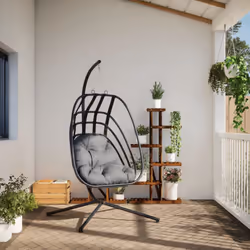 vidaXL Hanging Egg Chair with Stand Garden Swing Egg Chair Anthracite Steel