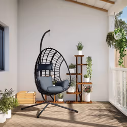 vidaXL Hanging Egg Chair with Stand Hammock Chair Anthracite Rattan and Steel