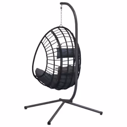 vidaXL Hanging Egg Chair with Stand Hammock Chair Anthracite Rattan and Steel - Additional view 5