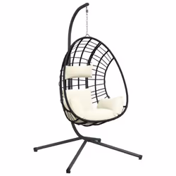 vidaXL Hanging Egg Chair with Stand Patio Hammock Chair Beige Rattan and Steel