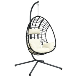 vidaXL Hanging Egg Chair with Stand Patio Hammock Chair Beige Rattan and Steel