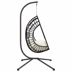 vidaXL Hanging Egg Chair with Stand Patio Hammock Chair Beige Rattan and Steel - Additional view 4