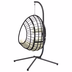 vidaXL Hanging Egg Chair with Stand Patio Hammock Chair Beige Rattan and Steel - Additional view 5