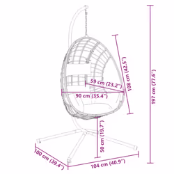 vidaXL Hanging Egg Chair with Stand Patio Hammock Chair Beige Rattan and Steel - Additional view 7