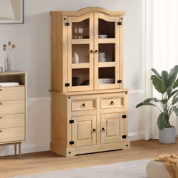 vidaXL Glass Display Cabinet Storage Shelf Cupboard Bookcase Solid Wood Pine - Additional view 2