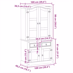 vidaXL Glass Display Cabinet Storage Shelf Cupboard Bookcase Solid Wood Pine - Additional view 3