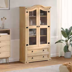 vidaXL Glass Display Cabinet Storage Shelf Cupboard Bookcase Solid Wood Pine