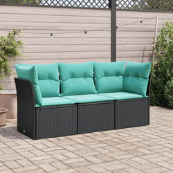 vidaXL 3 Piece Patio Sofa Set with Cushions Black Poly Rattan