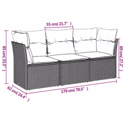 vidaXL 3 Piece Patio Sofa Set with Cushions Black Poly Rattan