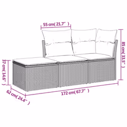 vidaXL 3 Piece Patio Sofa Set with Cushions Black Poly Rattan