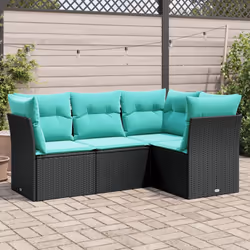 vidaXL 4 Piece Patio Sofa Set with Cushions Black Poly Rattan