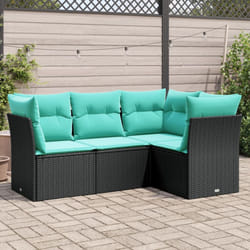vidaXL 4 Piece Patio Sofa Set with Cushions Black Poly Rattan