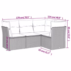 vidaXL 4 Piece Patio Sofa Set with Cushions Black Poly Rattan