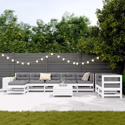 vidaXL Garden Sofa Set 10 Piece Outdoor Sofa Set Corner Sofa Solid Wood Pine - white pine