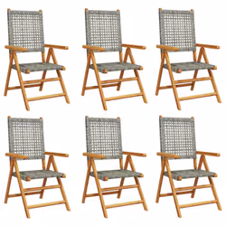 vidaXL Reclining Garden Chairs Outdoor Chair Armchair Poly Rattan & Solid Wood - grey, 6 pcs