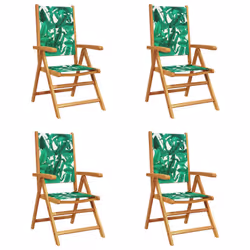vidaXL Reclining Garden Chairs Outdoor Chairs Armchair Fabric & Solid Wood - leaf pattern, 4 pcs