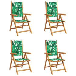 vidaXL Reclining Garden Chairs Outdoor Chairs Armchair Fabric & Solid Wood - leaf pattern, 4 pcs