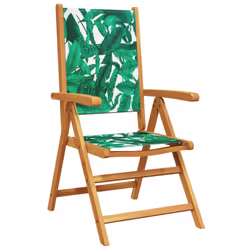 vidaXL Reclining Garden Chairs Outdoor Chairs Armchair Fabric & Solid Wood - leaf pattern, 4 pcs