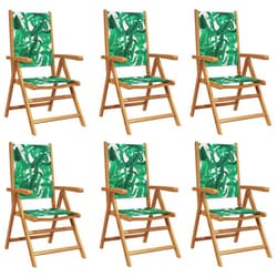 vidaXL Reclining Garden Chairs Outdoor Chairs Armchair Fabric & Solid Wood - leaf pattern, 6 pcs