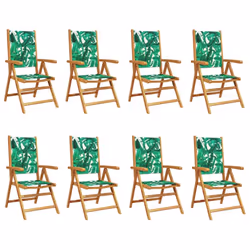 vidaXL Reclining Garden Chairs Outdoor Chairs Armchair Fabric & Solid Wood - leaf pattern, 8 pcs