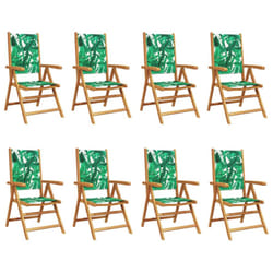 vidaXL Reclining Garden Chairs Outdoor Chairs Armchair Fabric & Solid Wood - leaf pattern, 8 pcs