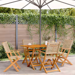 VidaXL 3214563 outdoor chair Terrace Padded seat Acacia wood, Polyrattan Beige